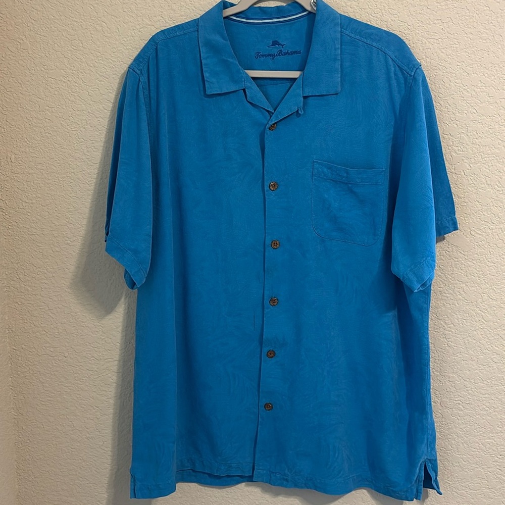 Tommy Bahama Men Casual Shirt 100% Silk in Blue Sz XLT